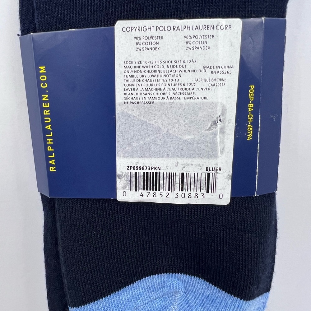 POLO RALPH LAUREN THREE PAIRS OF MENS SOCKS, TWO NAVY BLUE ONE LIGHT BLUE - Picture 5 of 8